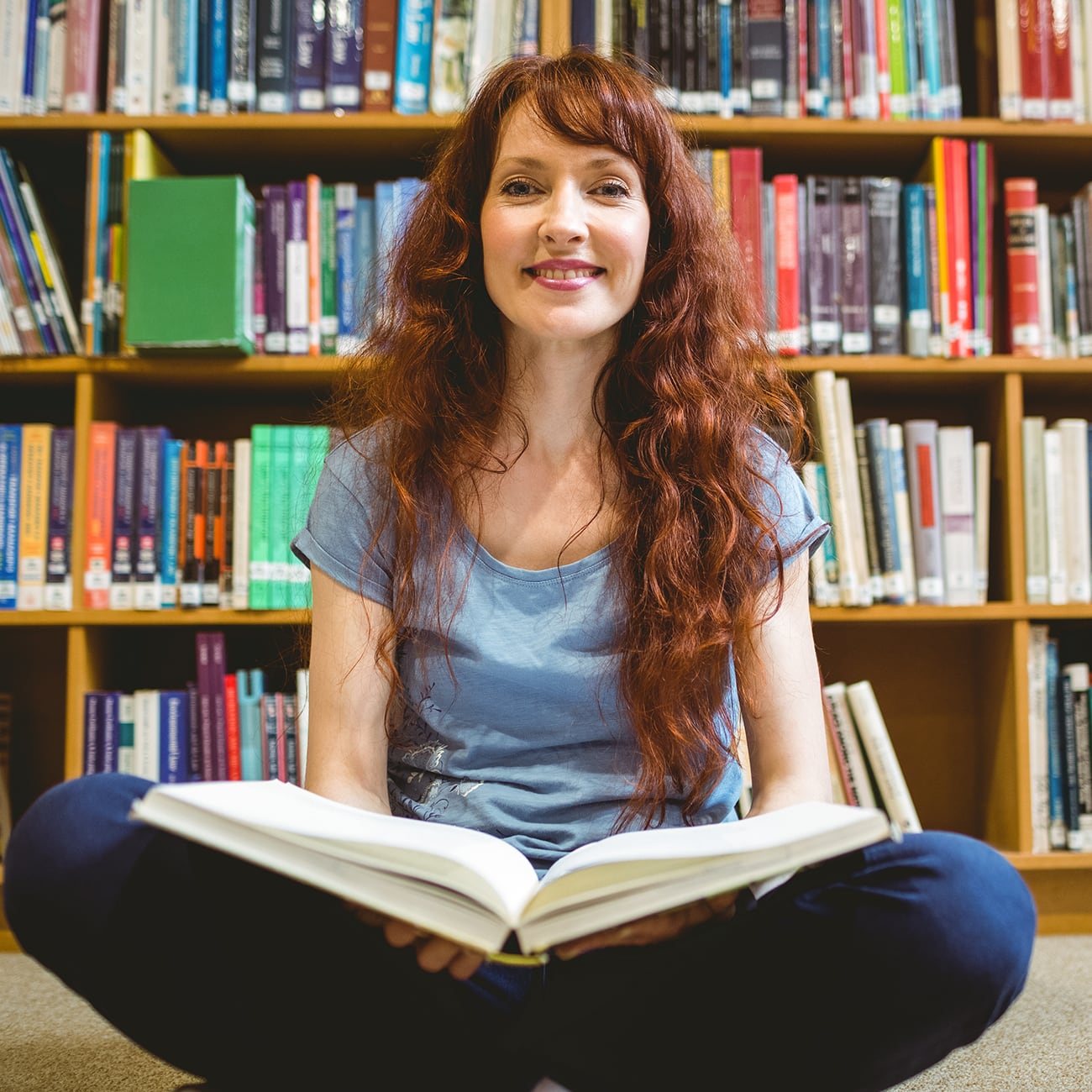Woman sitting in library